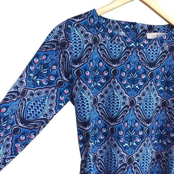 Loft Petites Blue Geometric Long Sleeve Mini Dress NEW - Picture 4 of 6